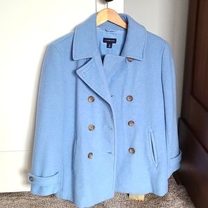 Land's End, powder blue, wool peacoat, size 14